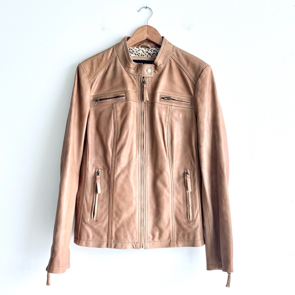Black Rivet Tan Genuine Soft Leather Moto Jacket Large Biker Streetwear - Picture 2 of 7